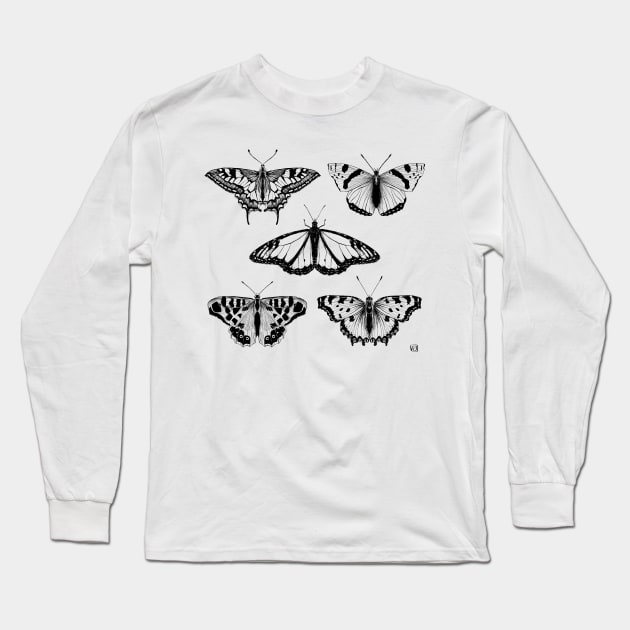 Black-and-white Butterflies Long Sleeve T-Shirt by VeraAlmeida